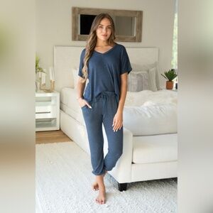 (5364-5331-NVY) COMFY 2PC SOFT KNIT TOP AND PANTS SET